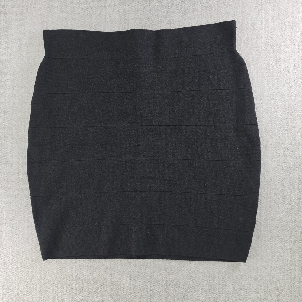 Guess Bandage Mini Skirt Women Size L Black Gold Zip Ribbed Bodycon HGPSMJ00267